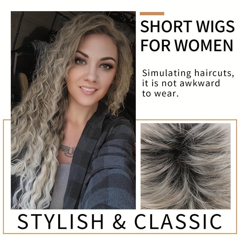 28 Inch Dark Root Silvery Grey Ombre Water Wave Wig for & All Skin Tones, Long Curly Synthetic Hair Wig, Heat Resistant, Soft & Full, Natural Looking Full Wig for Daily Wear, Party & Cosplay