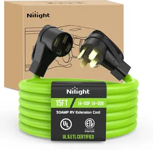Nilight 15FT 50 Amp RV Extension Cord 250V Heavy Duty 6/3+8/1 Gauge Pure Copper STW Wire UL ETL Listed 4 Prong 14-50P 14-50R Weatherproof Suit for EV Trailer Campers Bright Green