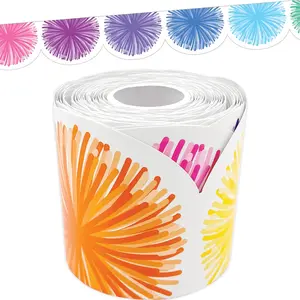 Colorful Poms Scalloped Die-Cut Rolled Border Trim - 50ft - Decorate Bulletin Boards, Walls, Desks, Windows, Doors, Lockers, Schools, Classrooms, Homeschool & Offices