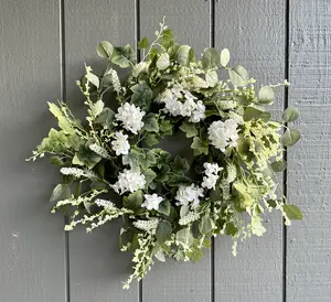 22" White Hydrangea Wreath with Twig Base for Front Door Spring White Wreath Summer Hydrangea Wreath Home Decor