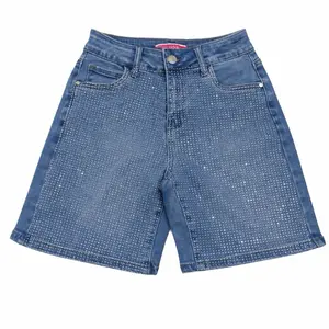 Womenwear Denim Rhinestone Shorts with Sparkling Rhinestones