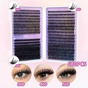 Fluffy False Eyelashes, 680pcs/set Natural Look Eyelash Extensions, Self Grafting Curl Eyelashes, Eye Makeup Enhancement False Eyelashes for Women & Girls, Curl Cluster Lashes