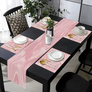 1 piece/5 piece set/7 piece table running mat set, with abstract pink marble pattern design, suitable for use in kitchens, dining tables, living rooms, and wedding interiors and exteriors, Table Runners