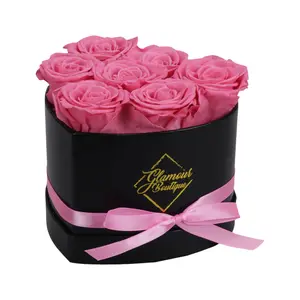 Immortal Love Black Heart | 7 Pink Roses  Decor Box