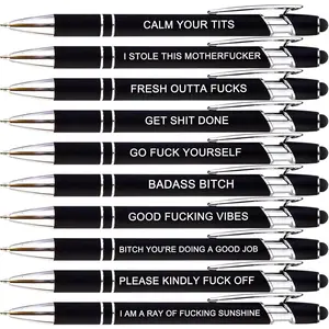 10 count  Pens Set, Swear Word Pens, Fun Pens for Adults, Funny Office Gifts, Smooth Writing Ballpoint Pens with Stylus Tips, Black Ink