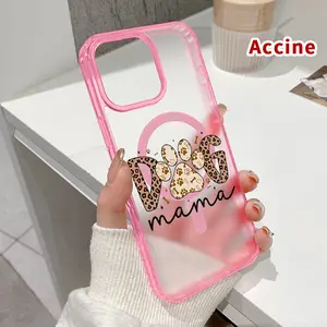 Magnetic Phone Case for iPhone 16 Pro Max 15 Plus 14 13 12 11 XS E XR Dog Mama Paw Pattern Supports Wireless Charging Shockproof Clear Slim Protective Softcase Transparent Cover