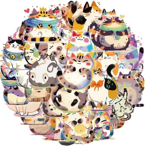 Cute Cat Pattern Sticker, 50pcs/set Waterproof Self Adhesive Decor Paper, Decor Sticker for Gift Greeting Card Water Bottle Laptop Phone, Ornaments