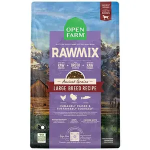 Open Farm, RawMix Dry Dog Food with Ancient Grains for Large Breeds, Protein-Packed Kibble Coated in Bone Broth with Freeze Dried Raw Chunks, Salmon Chicken & Turkey, Large Breed Recipe, 20lb Bag