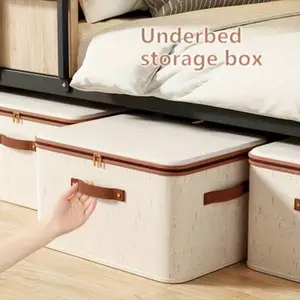LDQ large capacity folding linen storage box (double zipper+faux leather handle), Bedroom storage organizer, bed bottom storage basket, suitable for clothes, bed sheets. large capacity folding with lid design, saving space in bedrooms, dormitories