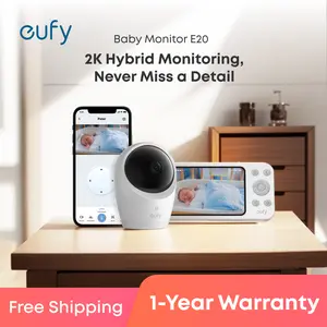 【Exclusive Bundle】eufy Baby Monitor E20 with 2K HD Camera, 5'' 720p Display, Hybrid Wi-Fi and No Wi-Fi Connection, App and Monitor Control, Pan-Tilt, 4× Zoom, Portable Camera with Built-in Battery, ANR, Smart Alerts, Secure with Anti-Hack Protection