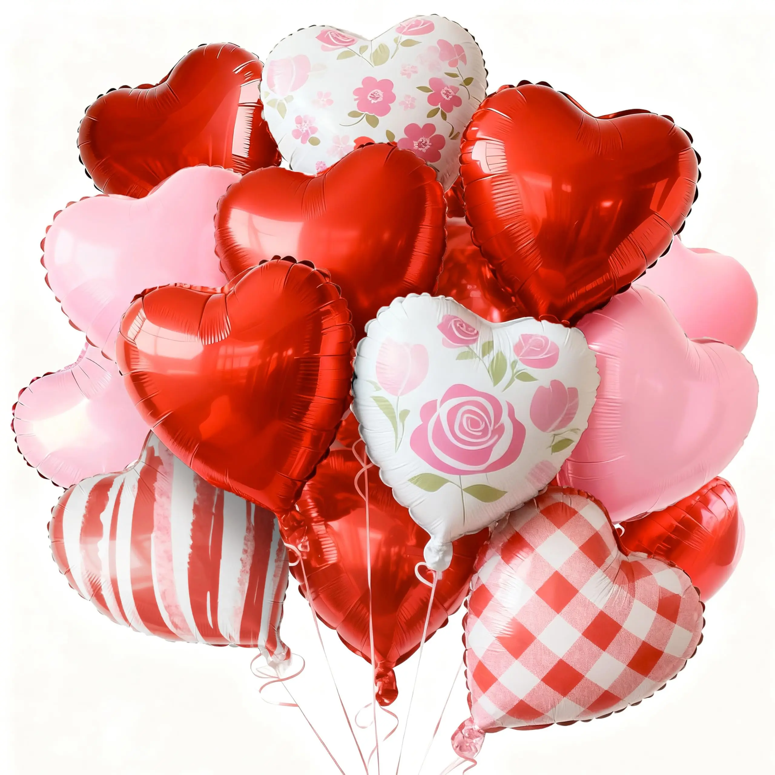 PartyWoo Mother's Day Balloons 15pcs 18 Inch Pink Red and White Foil Heart Balloons Set for Romantic Valentine's Day Galentine's Day Wedding Anniversary Engagement Bridal Shower Party Decorations