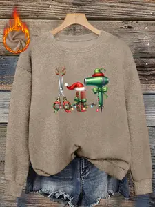 Christmas Faux Fur Round Neck Top, Soft Plush Warm Knit, Loose Casual Fit, Fall & Winter Fashion, Unisex Pullover Sweater