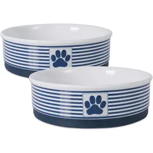 Paw & Patch Ceramic Pet Collection, Large Set, 7.5X2.4", Nautical Blue, 2 Piece