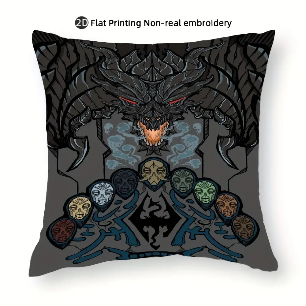 Elder Scrolls V: Skyrim Pillowcase, 18x18IN/45x45CM, Soft Polyester with Zipper Closure - Modern Living Room Sofa Decor,Room Decoration Pillow |   Zippered Pillowcase, Anime Room Decor