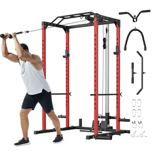 2000LBS Power Cage with LAT Pulldown, Multi-Functional Squat Rack Strength Training Machine with Pulley System & More Attachments for Home Gym Garage