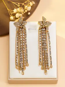 Vintage Sparkling Flower Fringe Earrings, Luxurious Long Dangle Rhinestone French Evening Style, Versatile Unique Design Ear Pendants