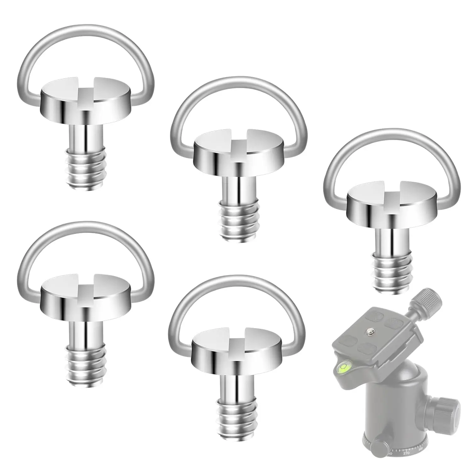 5 count 1/4" Camera Tripod Screw, Stainless Steel Thread D-Ring Camera Screws, Quick Release Camera Screw for Camera Tripod Monopod QR Plate