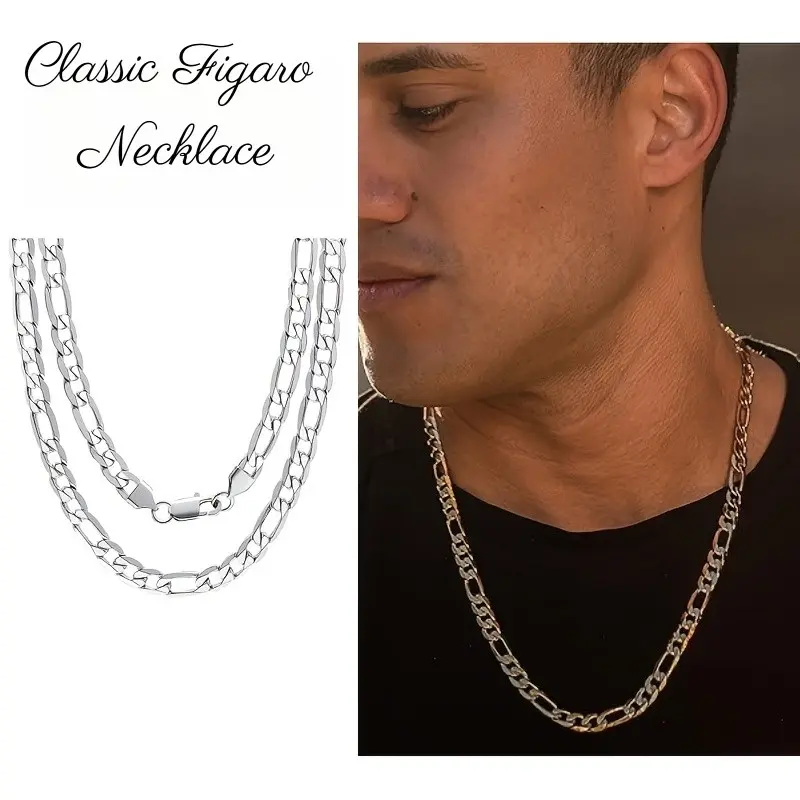 This Figaro Necklace Made of S925 925 Silver Is Both Classic And Chic, Beautifully Made, 8Mm in Width, Featuring a Versatile Design That Is Ideal for Couples, Friends
