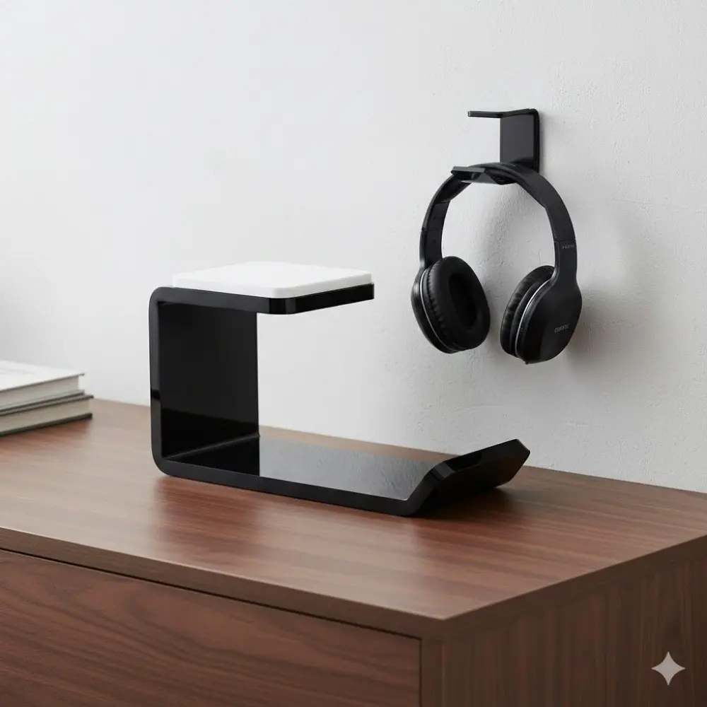 Wall-Mounted Headset Holder for Gaming VR Bluetooth Headsets, Anti-Slip Anti-Scratch Headset Stand, Perfect for Gaming Desk Setup, Home Office, Nursery Room, Minimalist Design, Space-Saving.