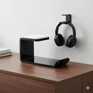 Wall-Mounted Headset Holder for Gaming VR Bluetooth Headsets, Anti-Slip Anti-Scratch Headset Stand, Perfect for Gaming Desk Setup, Home Office, Nursery Room, Minimalist Design, Space-Saving.