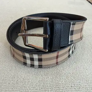 Pre-owned BURBERRY Haymarket Check Leather Belt Silver Buckle