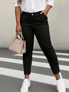 Women's Elastic Dress Pants, Fashion High Waist Pleated Straight Business Work Casual Pants, Comfortable and Stylish