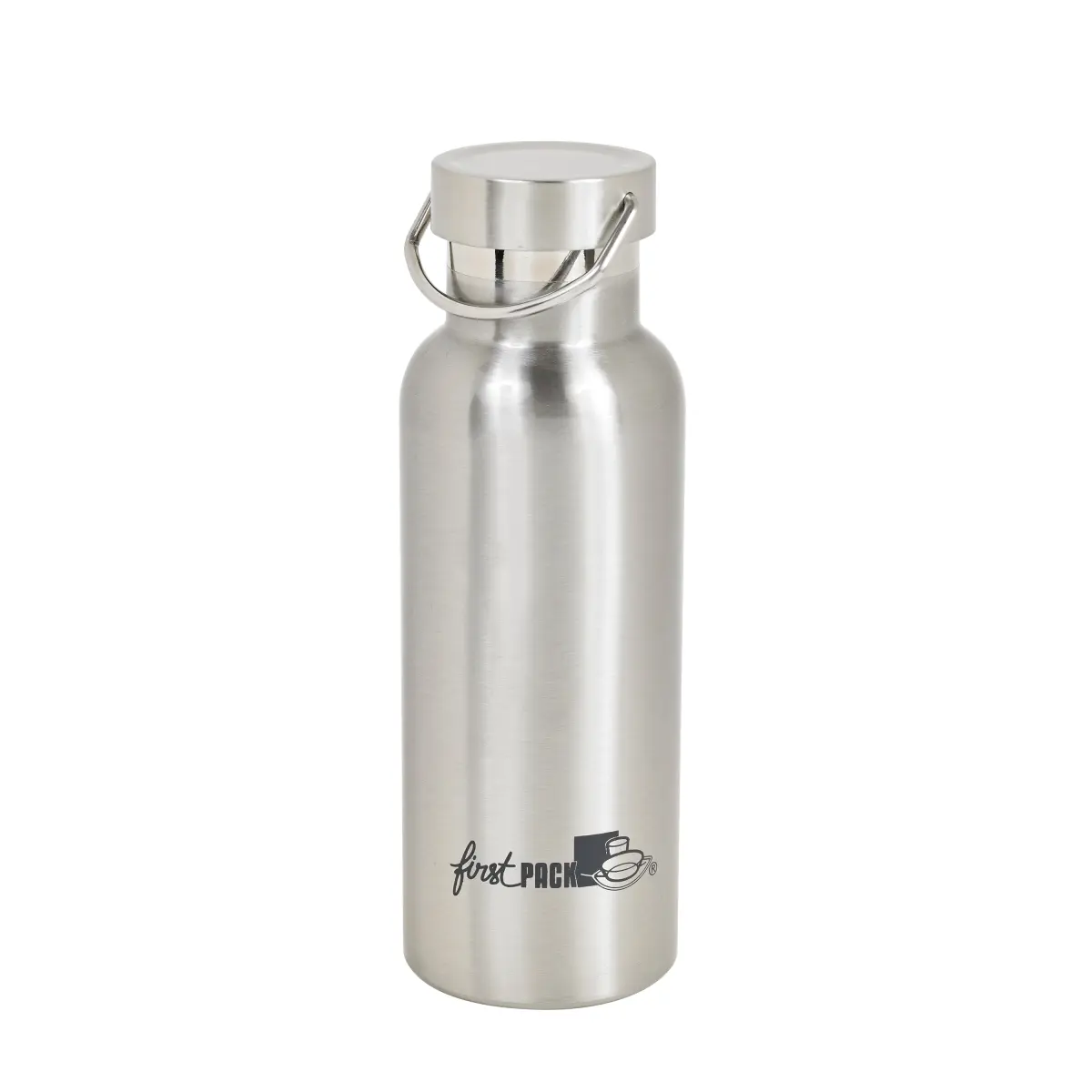 Packnwood 294IBOUTH502 Silver Portable Stainless Steel Double-Wall Isothermal Flask, 17 oz Reusable Noxbottle Water Bottle with Cap, Flasks