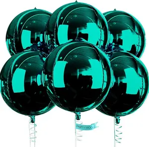 PartyWoo Dark Green Foil Balloons 6pcs 22 Inch Large Round Foil Big Giant 4D Jumbo Inflatable Mirror Ball Mylar Balloons for Baby Shower Wedding Safari Dinosaur Woodland Themed Party Decorations