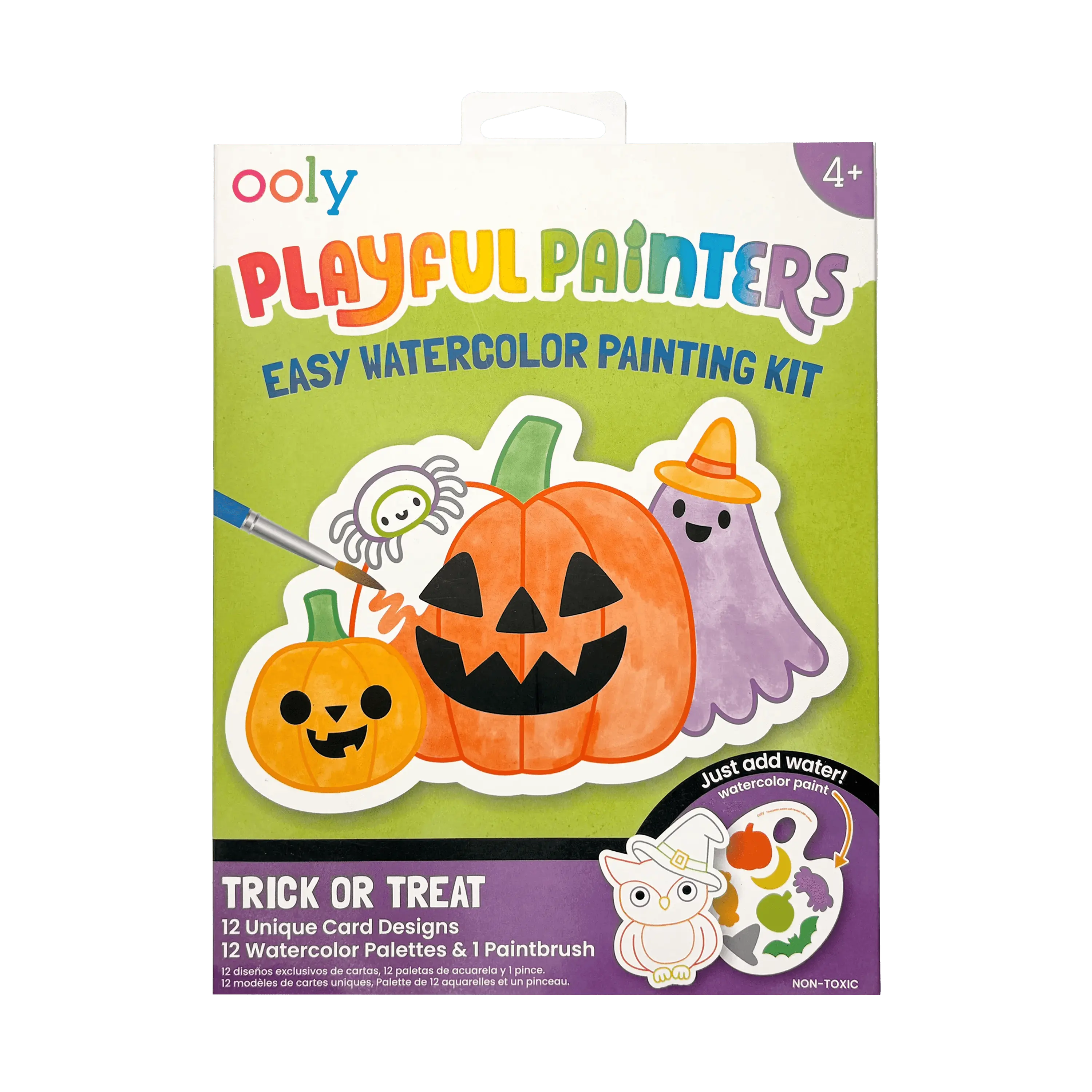 Playful Painters Easy Watercolor Painting Kit - Trick or Treat - 12 Cards 12 Palettes 1 Paintbrush
