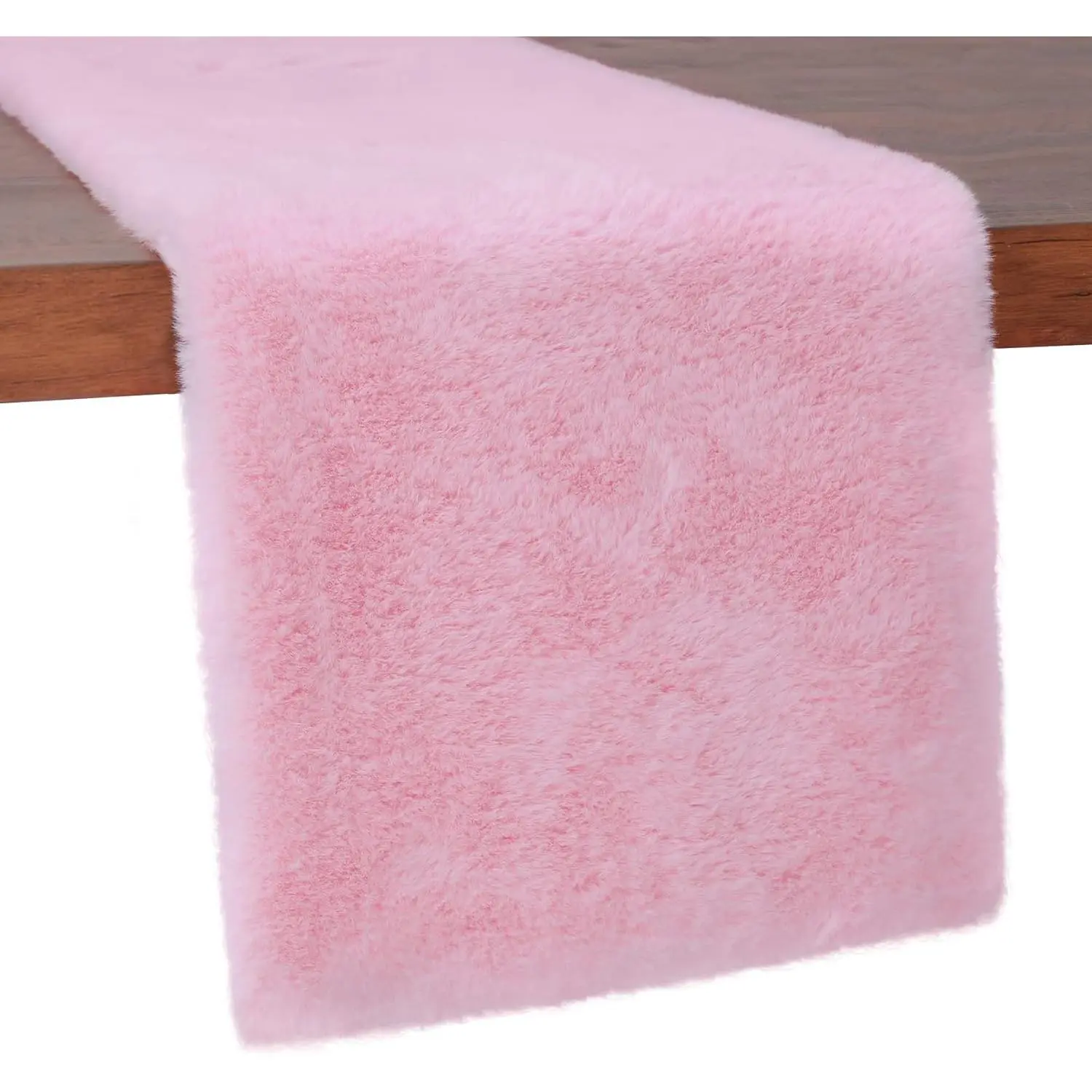 Affordable Blush Pink Synthetic Faux Fur Table Runner - 11.8in x 47.2in Soft High-Density Shaggy Fluffy Anti-Shedding 1-Piece Kitchen Linen, Easy to Clean via Vacuuming, Tabletop Decor for Dining Room Coffee Table, One-Piece