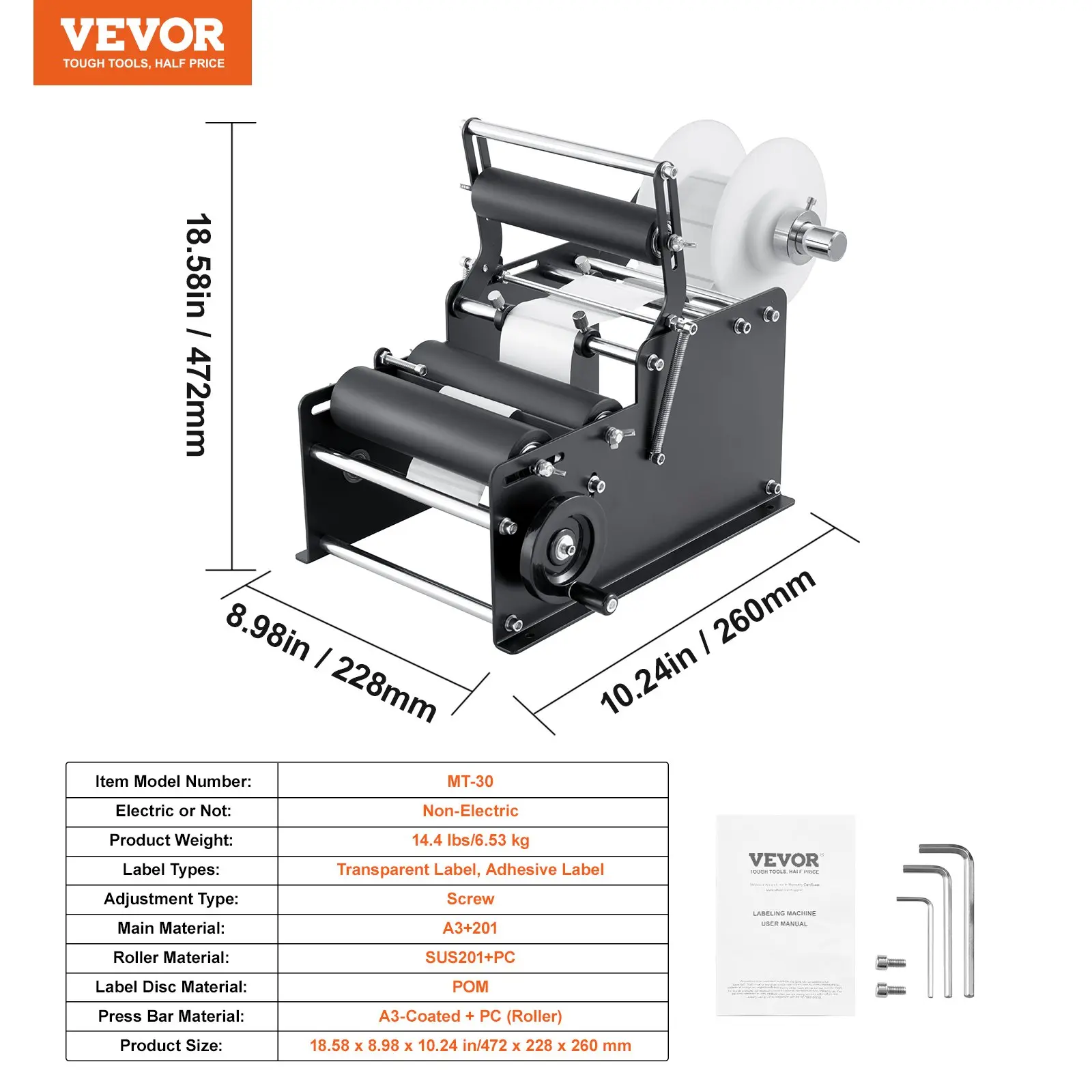 【toolupgrade】VEVOR Manual Round Labeling Machine, 15-20pcs/min, Bottle Label Applicator for Round Bottles, Adjustable Manual Round Bottle Labeler Suitable for Bottle Diameter 0.78-4.72 inches (with Pressing Bar)