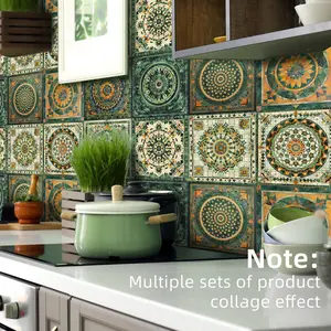 Vintage Geometric Pattern Tile Sticker, 10pcs/set Waterproof Self Adhesive Tile Sticker, Removable Tile Decal for Kitchen Bathroom Home Decor, Ornaments, Waterproof Wall Sticker