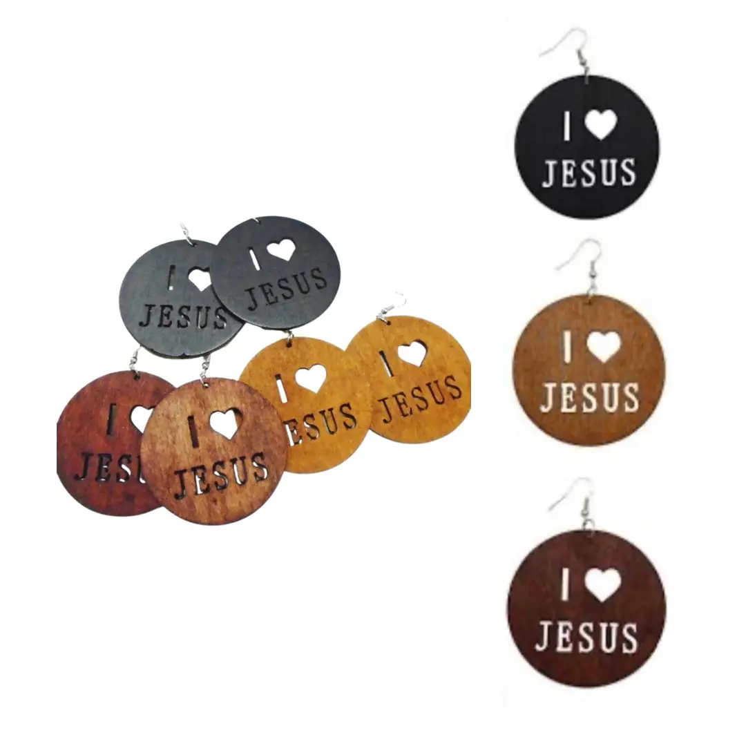 “I Love Jesus” Wood Earrings