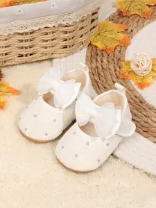 Girls' Bow Fabric Velcro Design Flat Non-Slip Comfort Baby Walker Shoes, Elegant Princess Style Mary Jane Shoes for Spring & Fall, Baby Walking Shoes