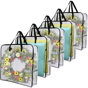 5 Pack Wreath Storage Bag, Summer, Christmas Decoration Garland Container, 30 Inch Clear Door Wreath Organizers, Moving Boxes, Packing Supplies for College (Square - 5 Pack)