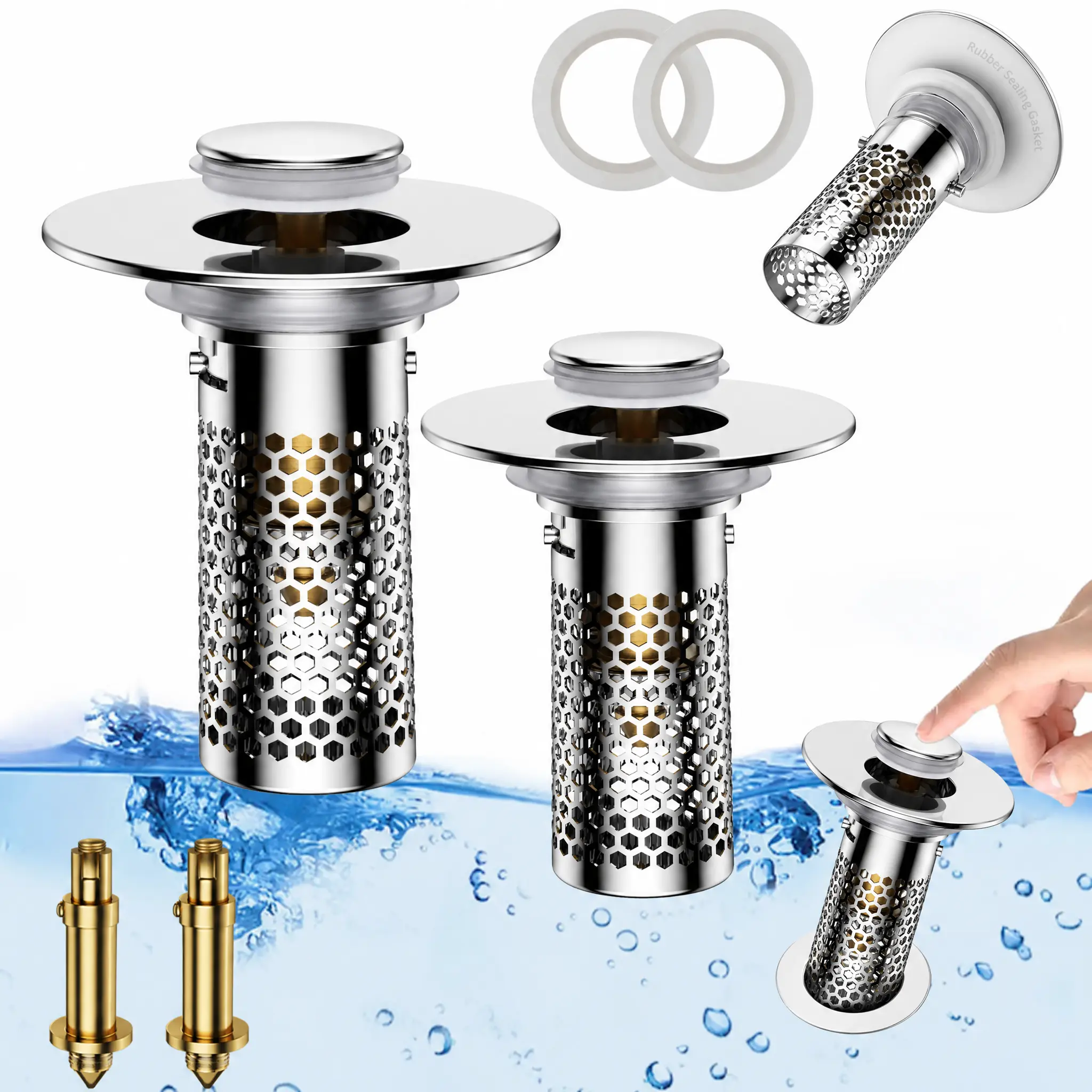 Modern Metal Bathroom Sink Stopper with Removable Brass Bouncing Core, Durable Stainless Steel Pop-Up Drain Plug, Anti-Odor Bathroom Gadget in Box, None