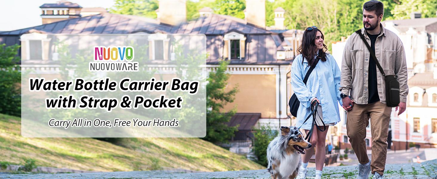 Water Bottle Carrier Bag, 25oz/40oz/64oz Bottle Pouch Holder, Adjustable Shoulder Hand Strap 2 Pocket Sling Neoprene Sleeve Sports Accessories for Hiking Travelling Camping