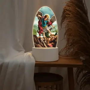 1 piece of Saint Michael Arch Decorative Lamp, Acrylic Night Light |   LED Warm Color Decorative Light |   Modern Minimalist Bedroom Lamp, USB Lamp Compatible with Laptop, Suitable as Church Gift, Religious Art Gift, Gift for Christian Faith Friends, Chri