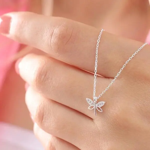 Dragonfly Pendant Necklace ¥ Tiny Dragonfly Necklace Silver