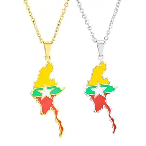 Myanmar map pendant necklace versatile accessories Stainless steel necklace couple jewelr