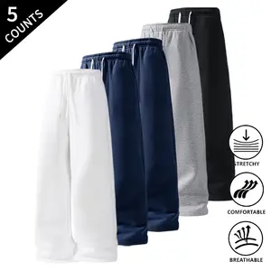 Summer Vibes 5-Pack Men’s Versatile Casual Pants, Elastic Waist Drawstring Sweatpants, Soft & Stretchable for Everyday Wear & Outings