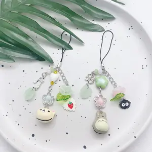 Cute Rilakkuma Bear Bell Matching Phone Charms Y2K Handmade Totoro Cat Star Hanging Chain Beaded Pendant Cardbook Keychain Gifts