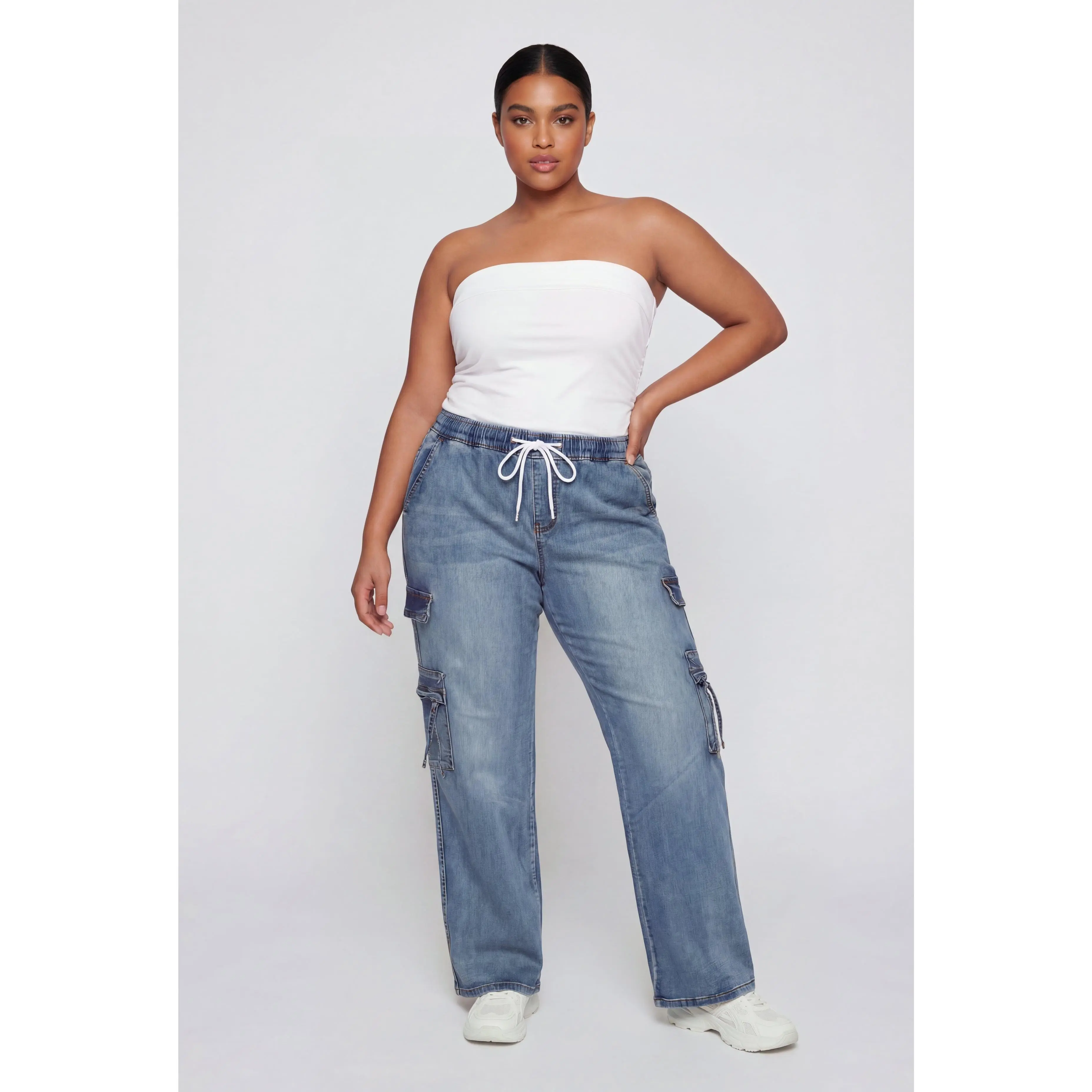 Plus Size VIP Pull On Wide Leg Cargo Jeans