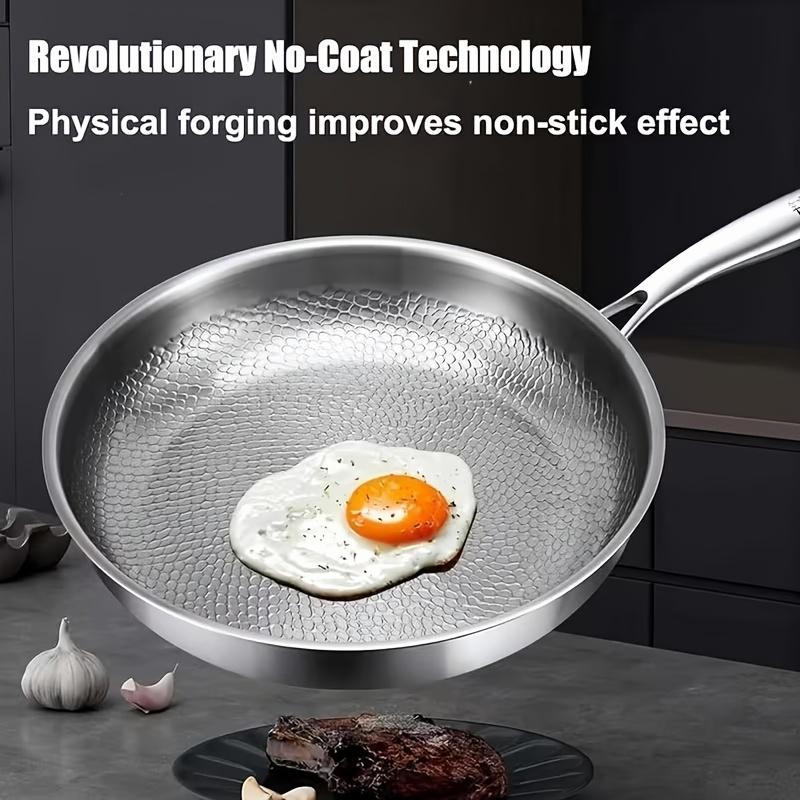 2026 Hot Selling New Titanium Frying Pan Hammered Texture with Lid And Spatula Gift, Upgraded Version of Non-Coated Non-Stick Titanium Pot, Matching Heat-Resistant Hollow Handle Glass Lid, Super Durable, Scratch-Resistant, Suitable for All Stoves