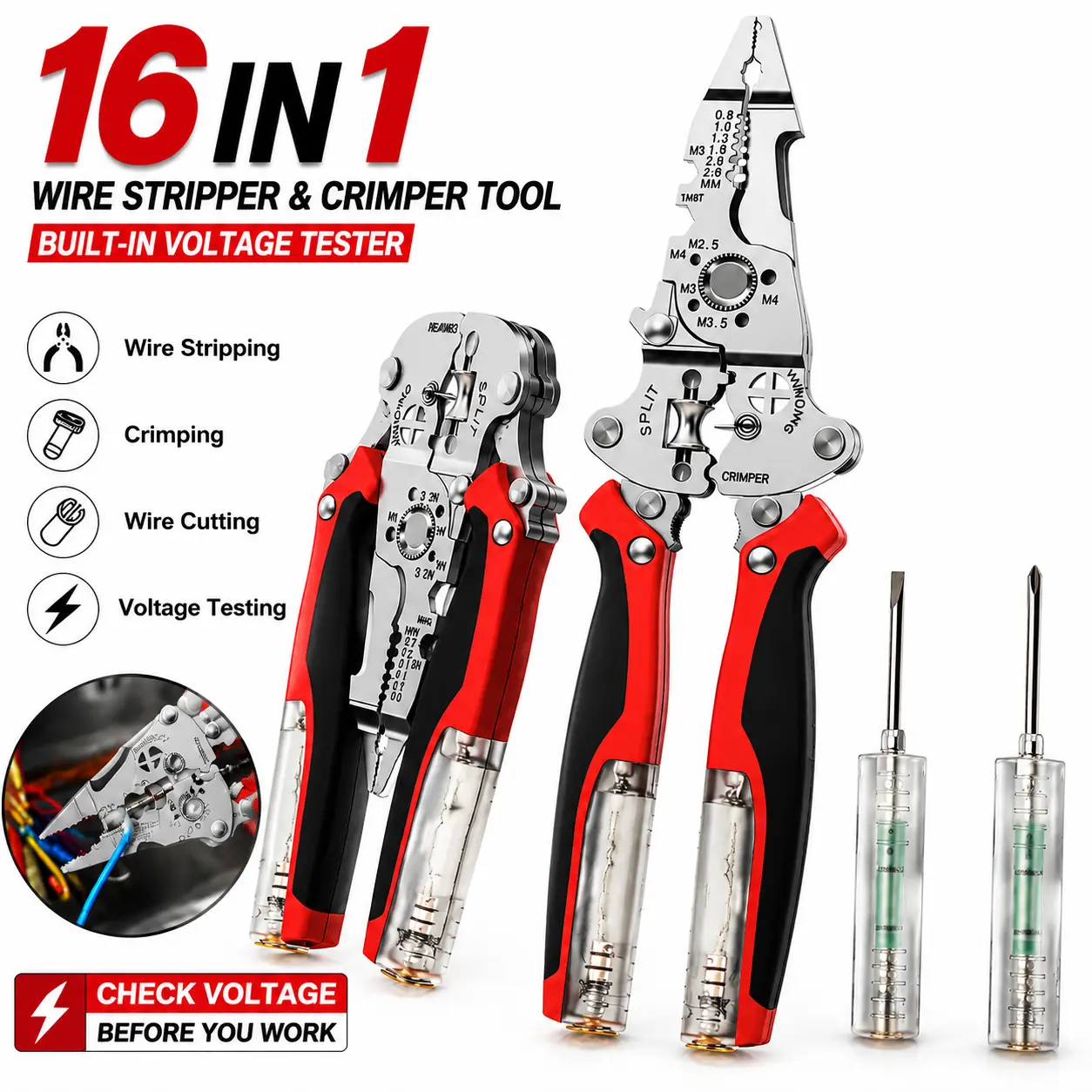 Hot Selling New Arrival 16-in-1 Game Changer Wire Stripper Tool, Built-in Voltage Tester Heavy Duty Wire Crimper, Must Have Professional Electrician Tools for Home DIY Wiring & Electrical Repair