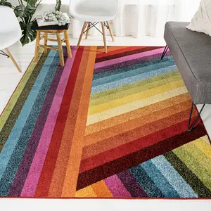 JONATHAN Y Retro Rainbow Contemporary Stripe Indoor Area Rug; for Living Room, Kitchen, Bedroom, Dining Room, Office