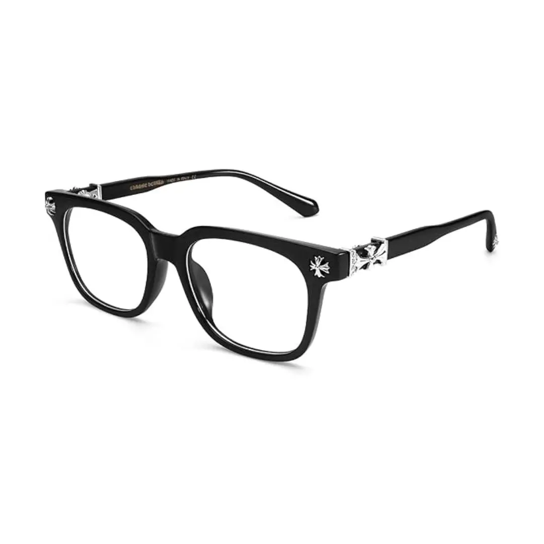 Men's American Street Style Plastic Square Frame Cross Star Design Glasses, Elegant Casual Eyewear for College, Driving and Commuting