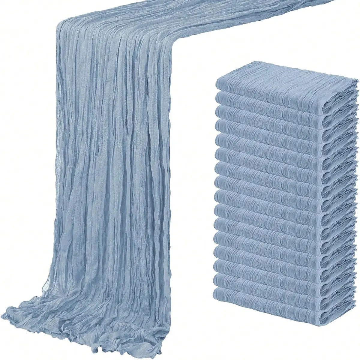 10-Pack Dusty Blue Cheesecloth Table Runner, 9FT 17*108inch Rustic Sheer Boho Gauze Runner for Wedding, Bridal Shower, Home Easter Decor