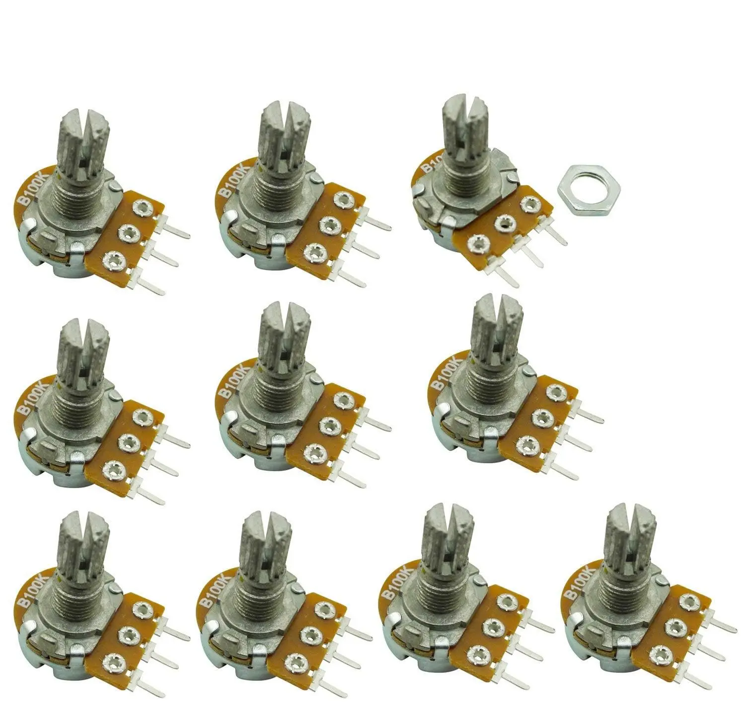 10PCS B100K 100K Ohm Adjustment Single Linear Rotary Taper Potentiometer Shaft 15mm