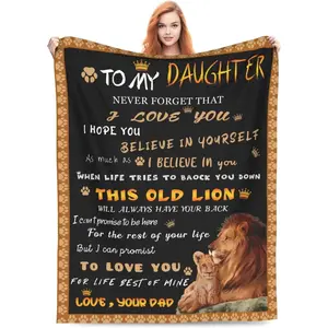 80"x60" to My Daughter Blanket from Dad,Gifts for Daughter from Father,Lion Blanket for Daughter,Daughter Birthday Valentines Day Gifts,Dad to Daughter Super Soft Warm Flannel Blanket All Season